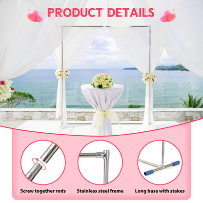 Wedding Arch,7 x 5 FT Metal Arch Backdrop Stand with Support Feet Base,Square Arched Frame for Birthday Party Ceremony Event Balloon Arches Decoration