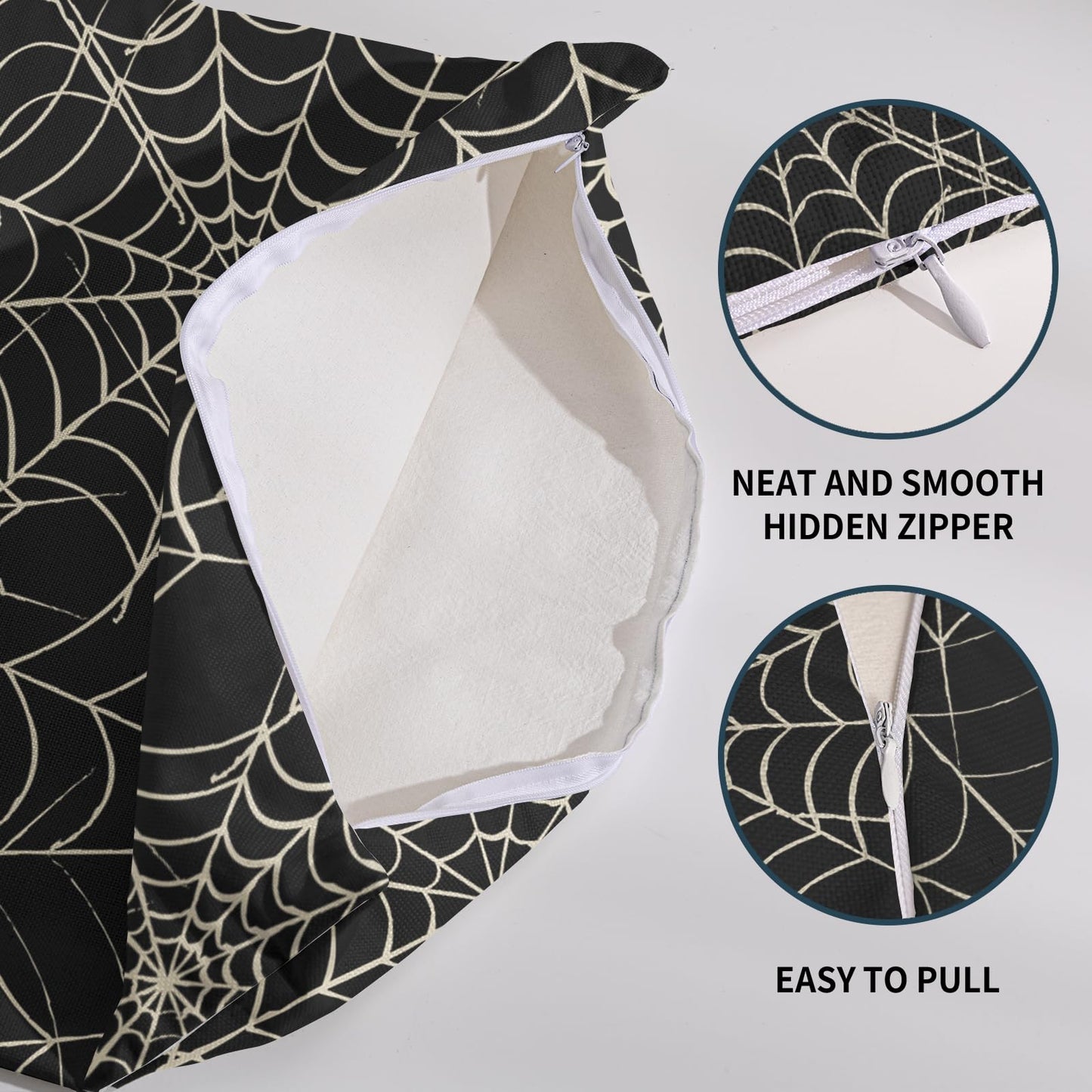 Halloween Spiderweb Pillow Covers 18x18 Set of 2 Black White Spider Web Outdoor Decorative Throw Pillows Halloween Scary Themed Farmhouse Pillowcases Linen Cushion Case Decor for Home Sofa Couch Bed