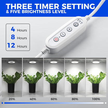 Barrina Puck Grow Light, 5000K Full Spectrum, 36W, Linkable with Timer, 5 Dimmable Levels, 4 Packs, Model OG09-4T