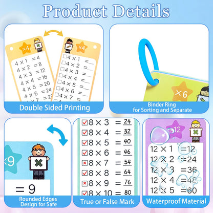 1-12 Math Flash Cards, 60Pack Large Math Addition Subtraction Multiplication Division Table Flashcards Chart, with 60 Cards, 8 Dry Erase Markers, 4 Rings, Educational Learning for Classroom Home