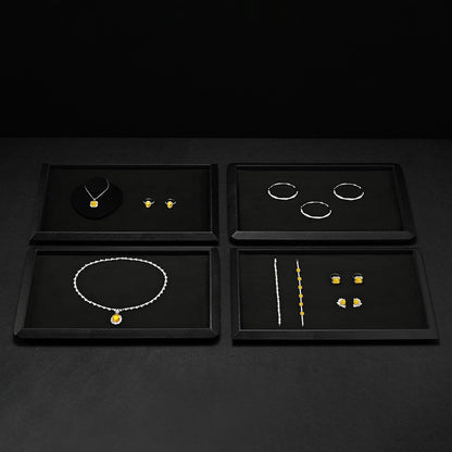 Oirlv Black Leather Jewelry Display Tray with Microfiber Lining, Premium Square Corner Organizer