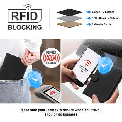 Long Keeper RFID Passport Holder Women Men PU Leather Travel Slim Wallet with Card Holders SIM Slots Zippered Coins Pocket (White)