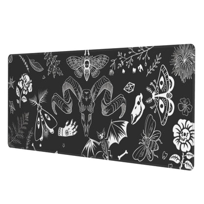 Witch Skeleton Goat Gaming Mouse Pad XL Black and White Large Extended Non Slip Rubber Base Desk Mat Stitched Edge Keyboard Mat 31.5x11.8 Inch