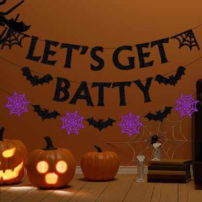 Halloween Black-Purple Spider-Web Party-Decorations Banner - 8pcs Paper Bats Spiders Hanging Swirls Streamers,Indoor Room Porch Wall Ceiling Garland, Baby Shower Birthday Supplies Decor Panduola