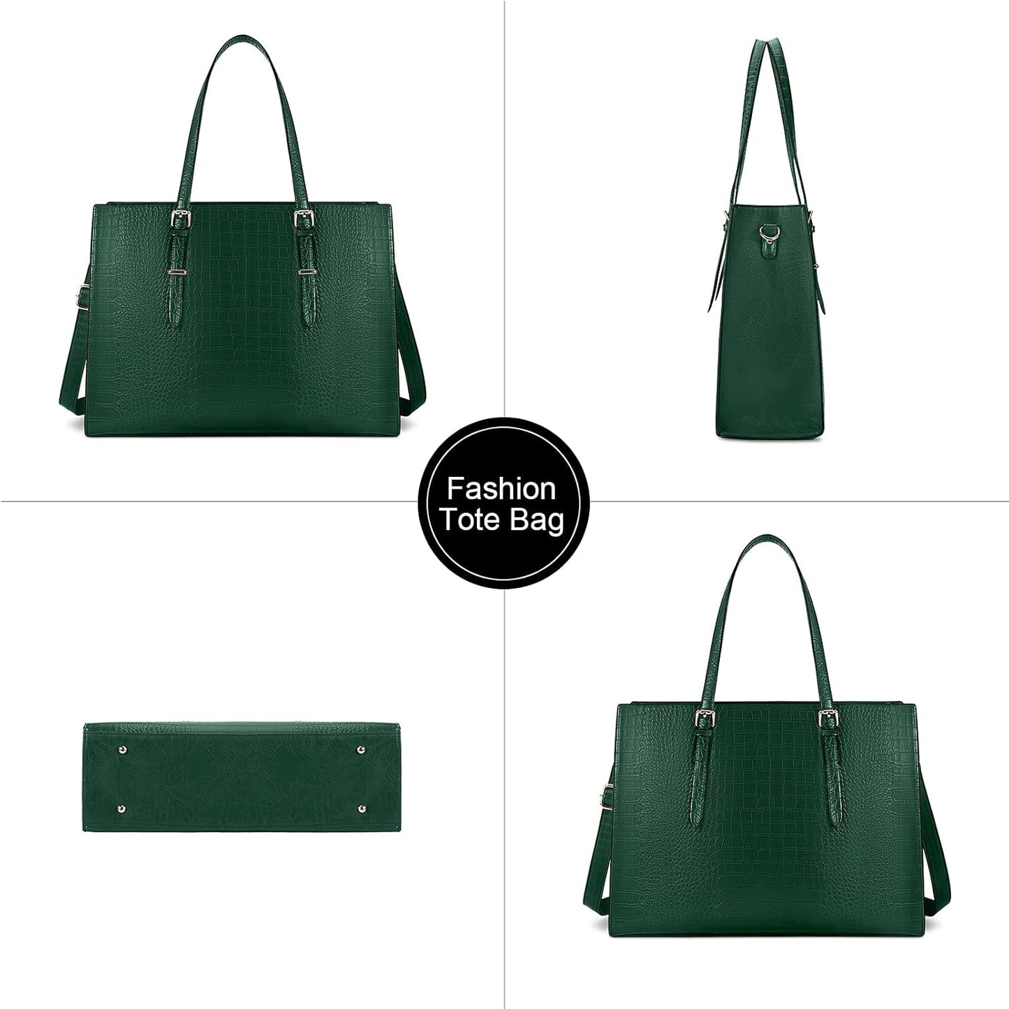 Laptop Bag for Women 15.6 Inch Laptop Tote Bag Leather Classy Computer Briefcase for Work Waterproof Handbag Professional Shoulder Bag Women Business Office Bag Large Capacity Green