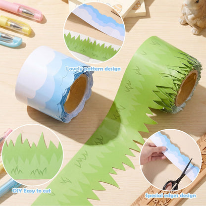 Trandraft 2 Rolls 65.6ft Grass Bulletin Board Decoration Clouds Bulletin Board Strips Green Grass Back to School Trim Borders for School Classroom Chalkboard Party Decoration