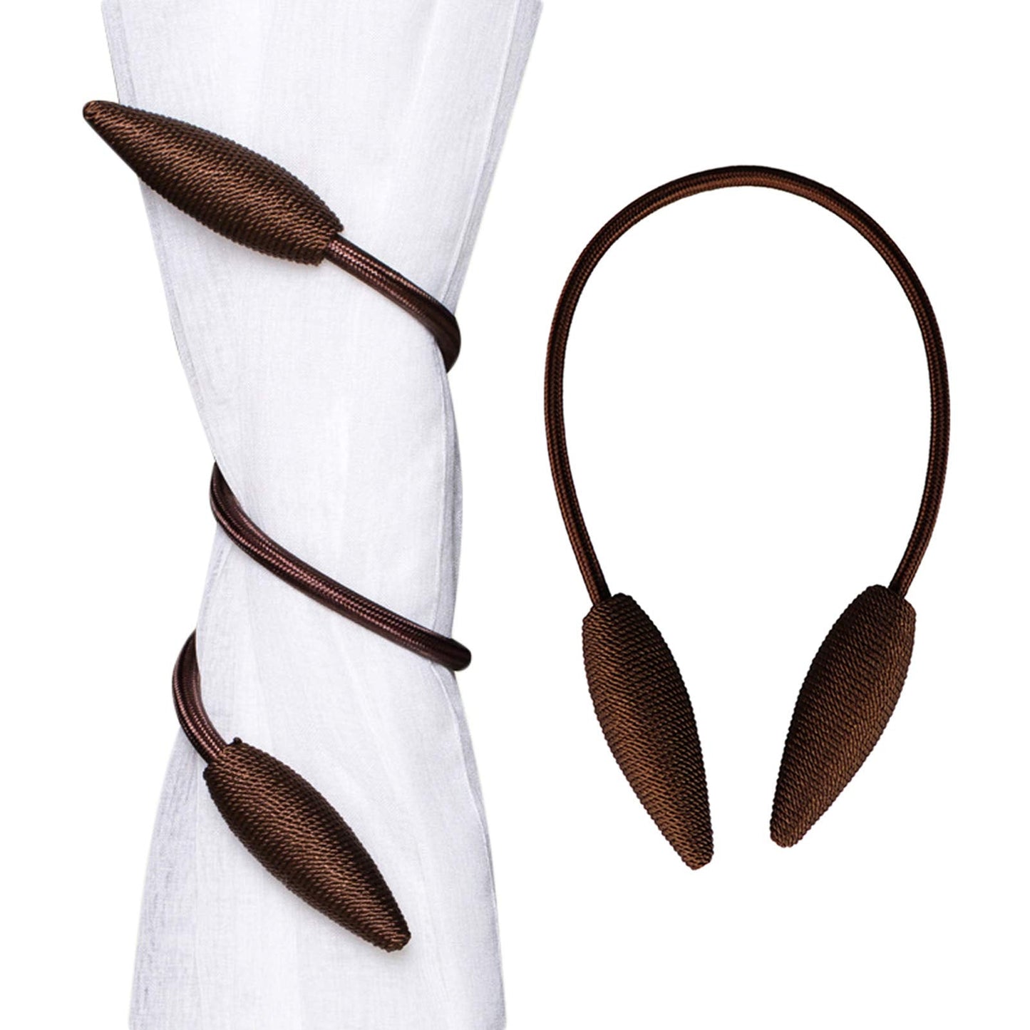 NYDECOR Curtain Tiebacks Drapery Holdbacks Decorative Rope Tiebacks Drape Holder Clips for Blackout Sheer Curtain, 2 Pack Coffee