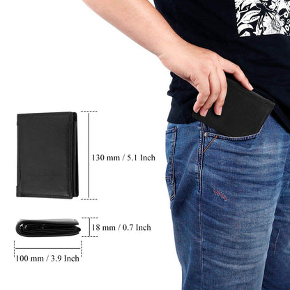 HAWEE Trifold Billfold RFID Blocking Cowhide Leather Wallet for Men 10 Card Slots 2 ID Windows with Coin Pocket, Black