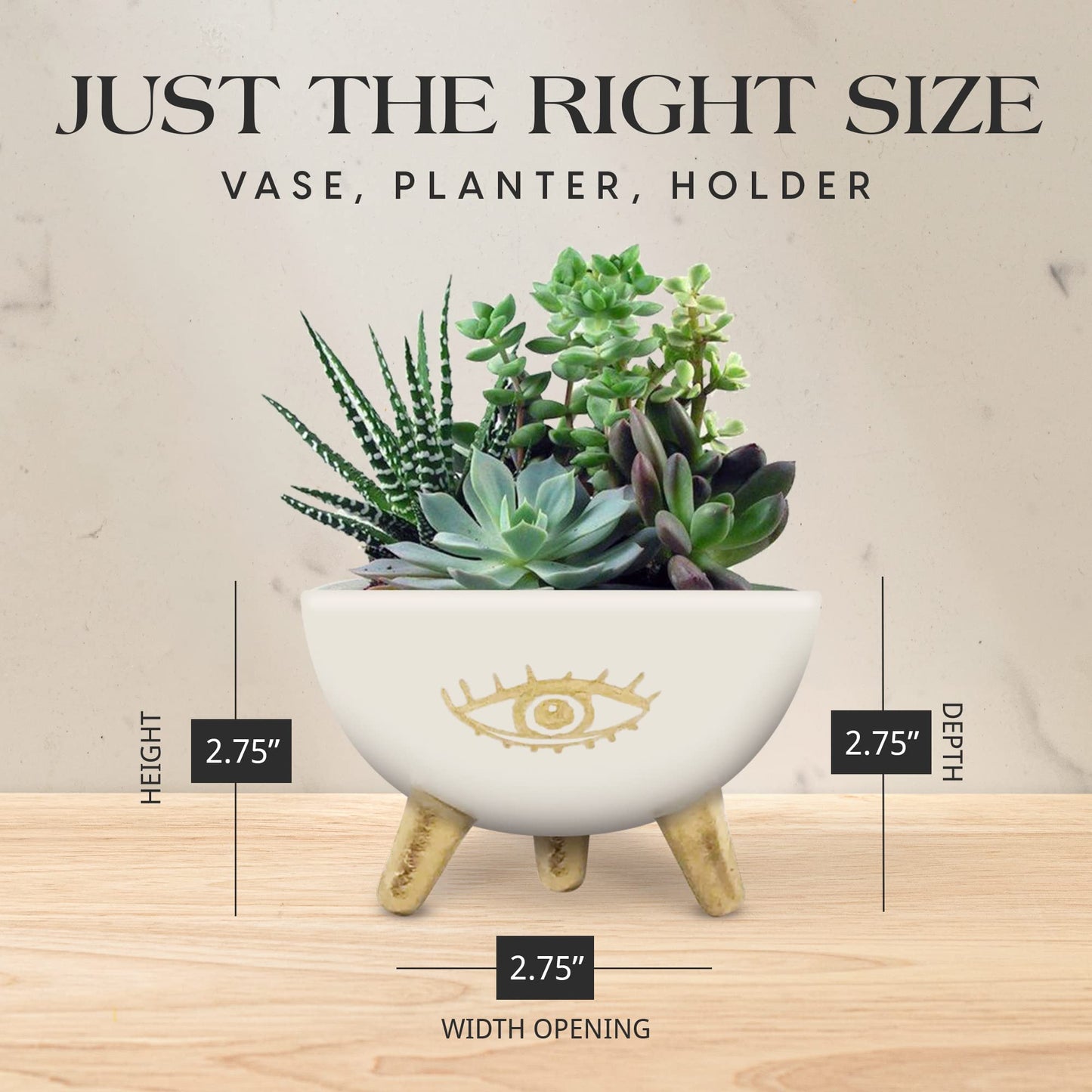 SLS SUPPLY FLORA - Gold Evil Eye Ring Bowl, Modern Table Top Planter and Ceramic Jewelry Dish, Small Decorative Bowl, Chic Table Key Holder for Coins and Other Trinkets