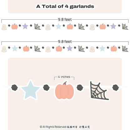 Cheerland Pastel Halloween Garland Cute Halloween Decorations Pastel Spooky Party Pumpkin Flag Spiderweb Ghost Banner Spooky One Boo Birthday Party Supplies Baby Shower Classroom Home Hanging Decor