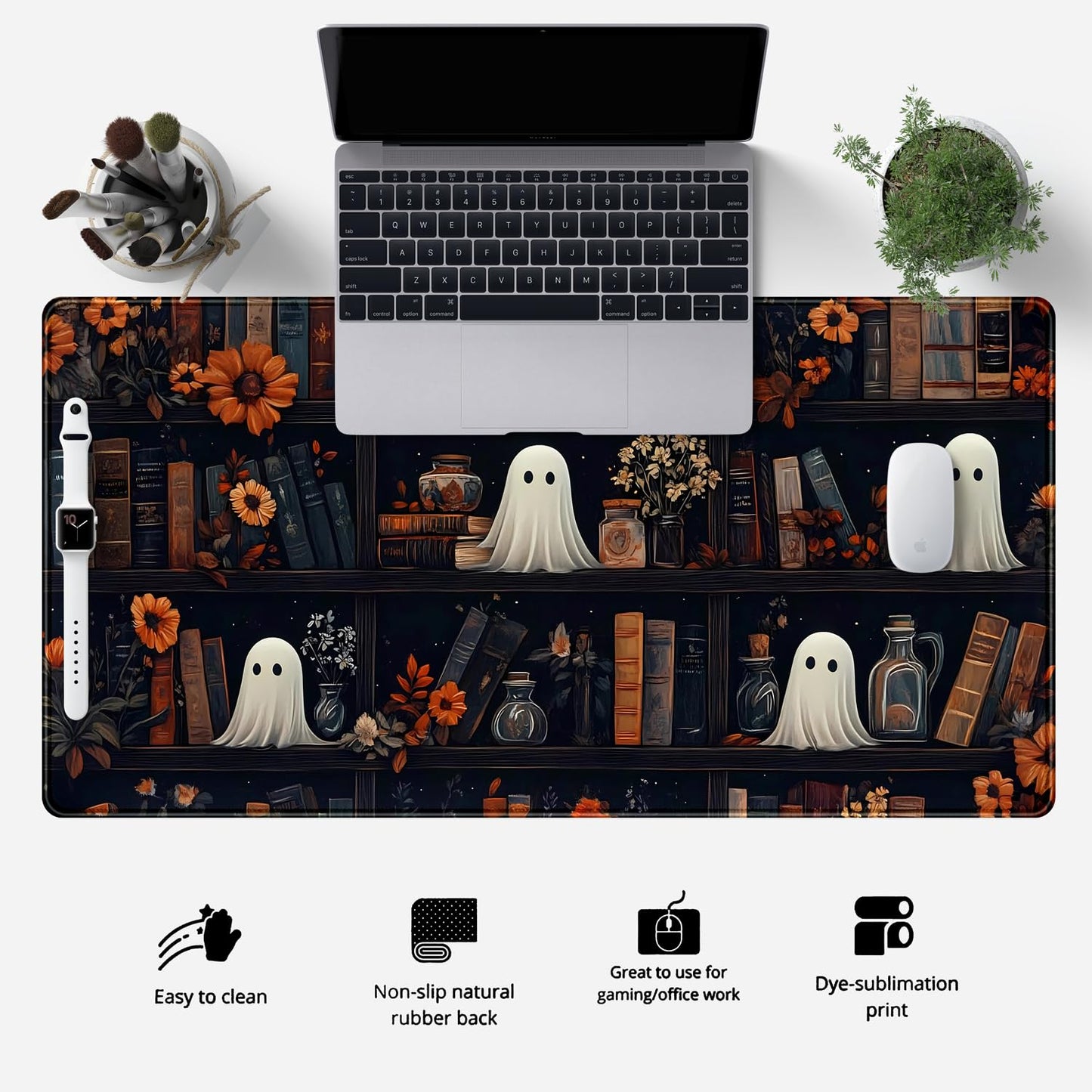 LuckyCow Cute Vintage Gothic Desk Mat Kawaii Dark Academia Desk Pad Medieval Large Flower XXL Mousepad Extended Laptop Computer Keyboard Mat with Stitched Edges Anti-Slip Funny Deskpad 31.5x15.8 in