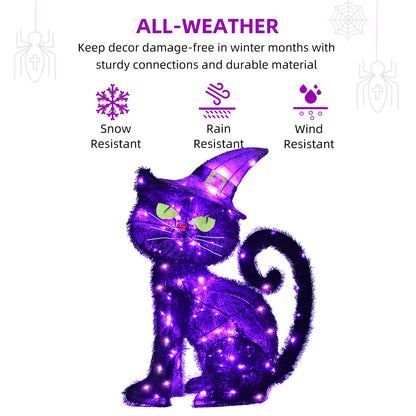 Halloween Decorations Outside Witch Cat - HOYECHI Outdoor Halloween Decor Lighted Black Cat 2ft, Light Up Cat with 85 Led Lights, Ground Stakes, for Front Yard Porch Gardens Lawns Party