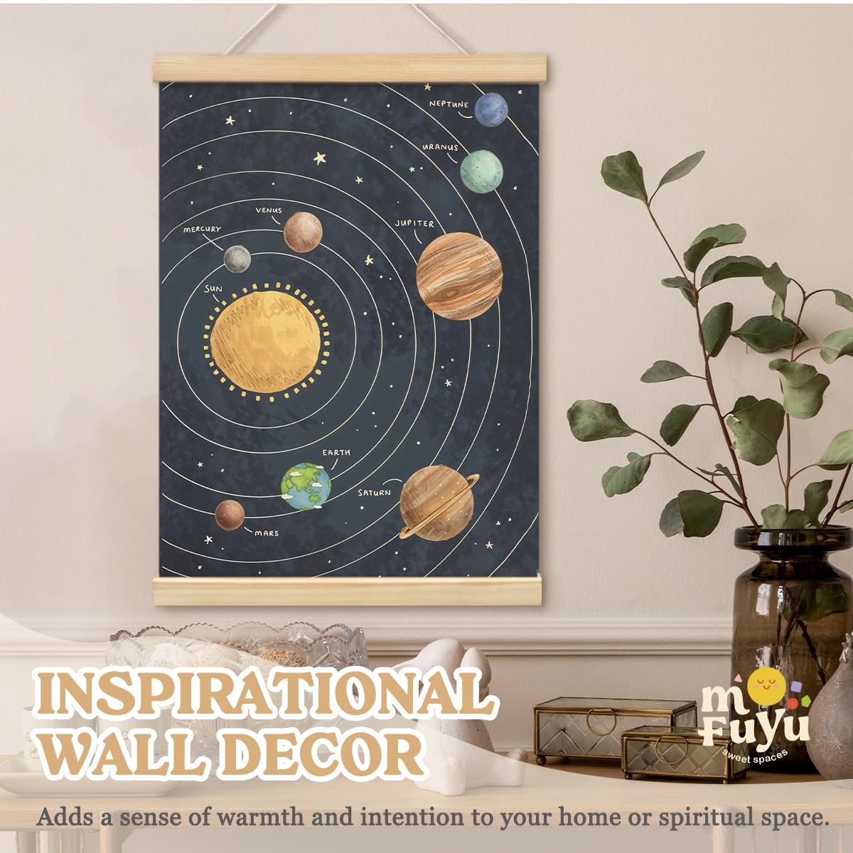 MOFUYU Solar System for Kids,Space Decor for Boys Room,Solar System Poster,Planet Solar System Poster Hanger Frame for Home Kids Room Homeschool 12x16 Inch