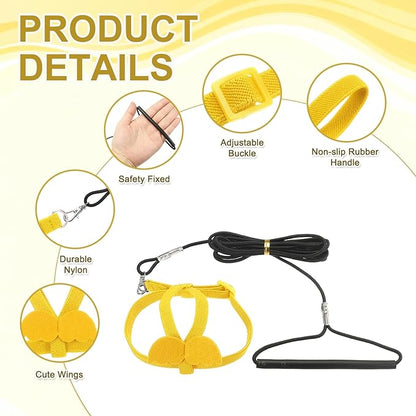 Bird Harness Leash, Adjustable Pet Parrot Bird Harness and Leash Lightweight Anti-Bite Flight Training Rope with Cute Wing, (Yellow, M), Intended for Parrots/Pigeons/Budgies