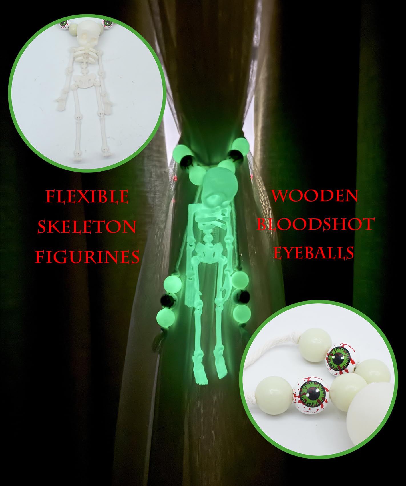 Halloween Curtain Tiebacks Glow in The Dark Skeleton Curtain Holders for Halloween Decor, 2pcs