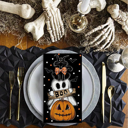 Horaldaily 100 Halloween Disposable Paper Decorative Guest Napkins, Orange Jack-O-Lantern Pumpkin Dots Ghost Cat Hand Towel for Party Lunch Dinner Kitchen Bathroom