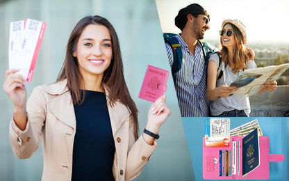 Airtag Passport Holder Cover Wallet RFID Blocking Leather Case Travel Essentials Luggage Accessories Travel Must Have(118#Pink)