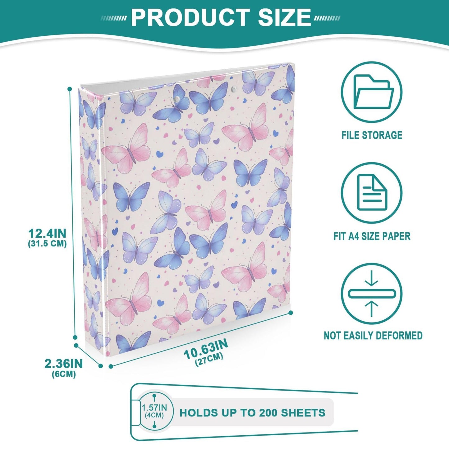Butterfly Round Ring Binders 1.5 Purple Lavender 3 Ring Clipboard Binder for Office School Work Supplies File Folder 200 Sheet Capacity Easy Open