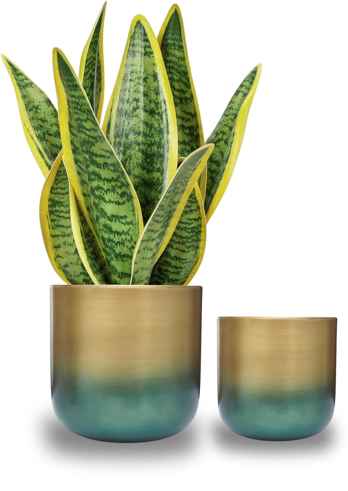 Set of 2 Luxury Brass Planters with Patina Finish – 10” & 8” Round Metal Indoor Plant Pots – Modern Decorative Flowerpots for Living Dining Room, Office, Balcony & Entryway – Stylish Home Décor Accent