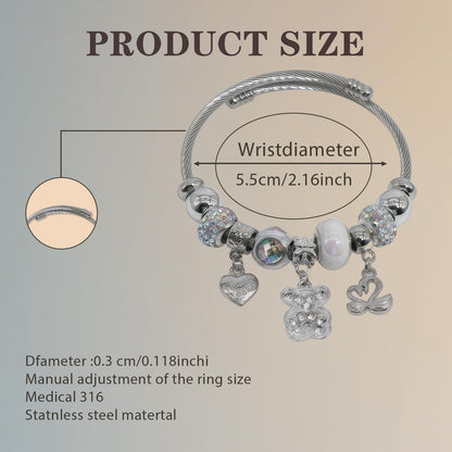 QMWKVNC Charm Bracelets for Womens,Exquisite Cute Cartoon Friendship Silver Bracelets Stainless Steel Bangle, Womens Jewelry Suitable for Holiday Gifts and Birthday Gifts