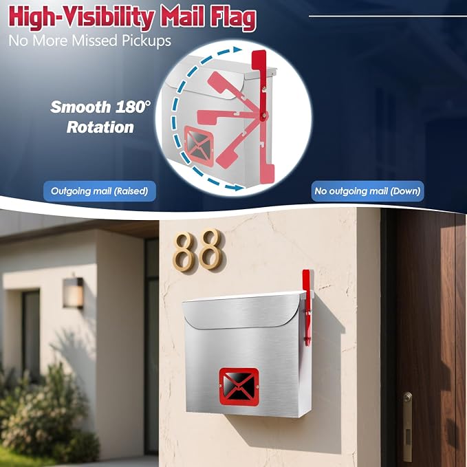 Stainless Steel Wall-Mount Mailbox for House,Rust-Proof Metal Mail Boxex, Large Capacity Post Box,Mailboxes for Outside(Triangle No Lock)