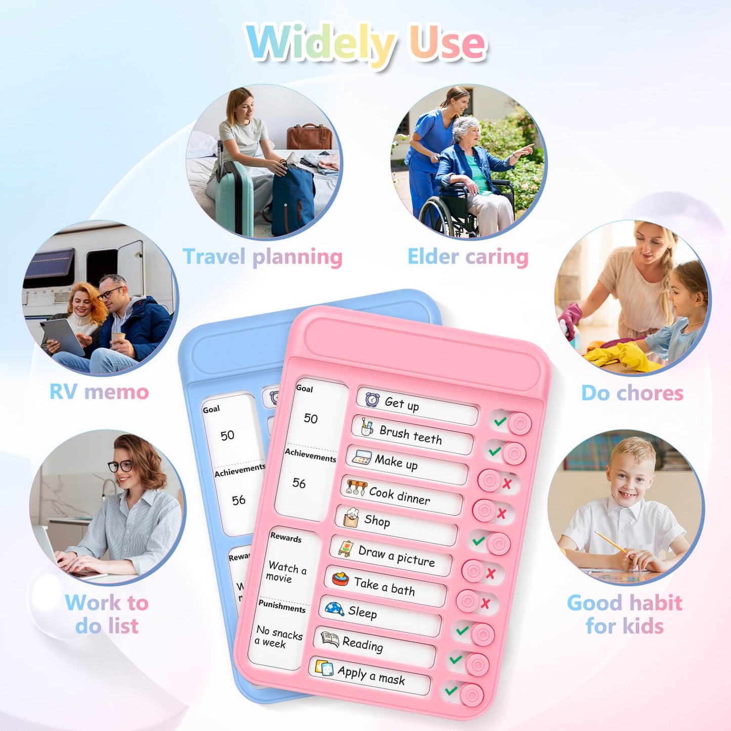 Audab 2Pcs Dry Erase Chore Chart for Kids, Magnetic Checklist Board, My Chores Slider Chart to Do List Board, Routine Chart Schedule Board Task Tracker for Home Refrigerator, Wall, Desk (Blue & Pink)