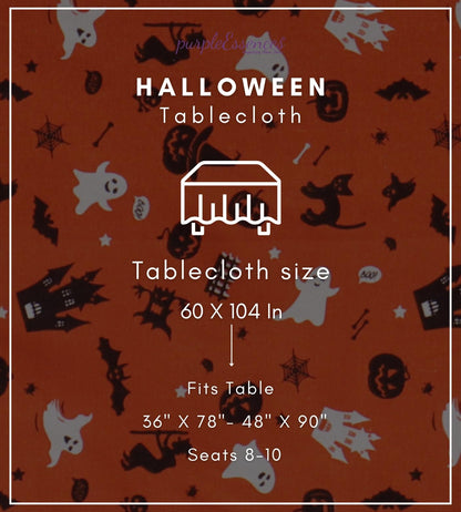 PurpleEssences Orange Black Halloween Tablecloth, Rectangle Halloween Party Tablecloth Decoration, 60x104 Inch Machine Washable Cotton Table Cover, Haunted House