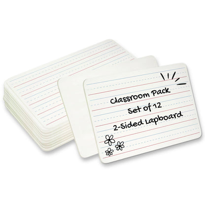 Charles Leonard Dual-Side Mini Dry Erase Boards, Classroom Pack of Mini Lapboards, Set of 12, Plain and Lined Sided Dry Erase White Boards, 9x12 Inches (35120)