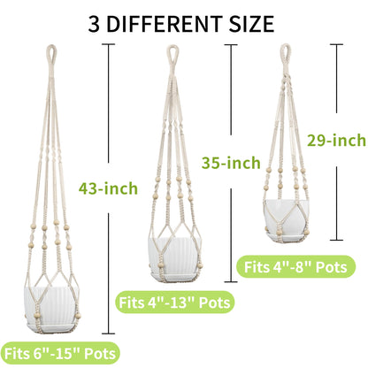 IDEEEPAN Macrame Plant Hanger - Fits 4 to 15 inches Pots for Indoor Outdoor, 43"/35"/29" Different Sizes Set, Ivory (POTS NOT Included)