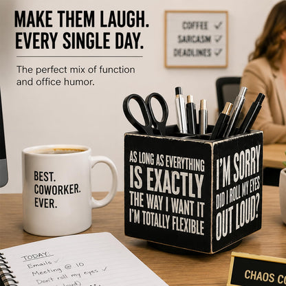 Outus Funny Coworker Gift Pen Holder for Desk, Sarcastic Office Desk Decor, Rotating Wooden Pencil Holder, Funny Office Gift for Women Men Boss Coworkers (Black)