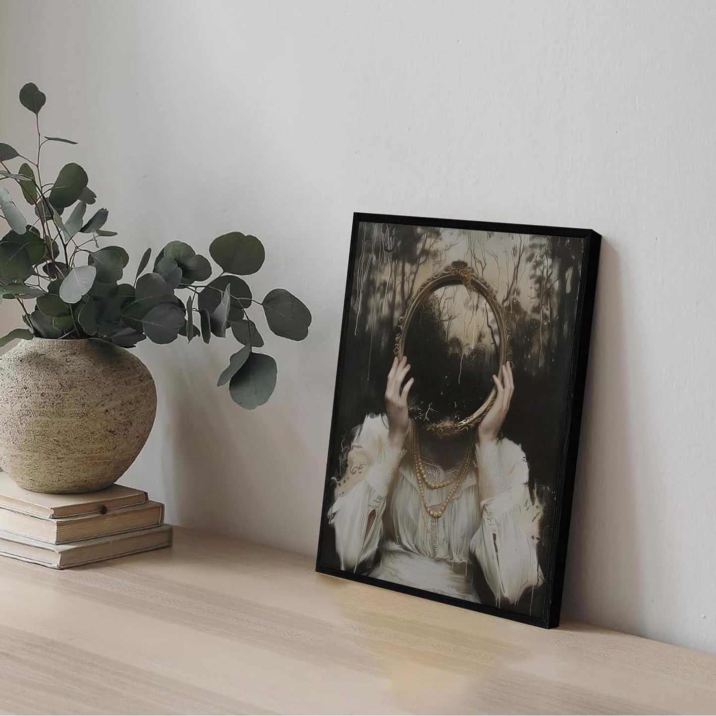 WOKAOGO Black Framed Wall Art Witch Wall Art Dark Academia Canvas Art Gothic Pictures Vintage Paintings Victorian Prints Moody Artwork