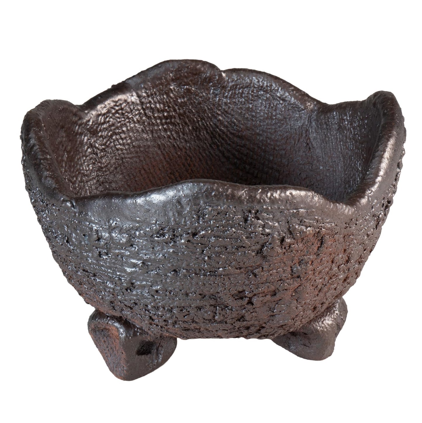 Wazakura Shigaraki Series Japanese Handmade Rustic Crescent Shape Bonsai Pot 6.3 in (160 mm), Made in Japan Ceramic Garden Planter, Decorative Flower Vase, Unglazed Houseplant Bowl - Brown/Grey