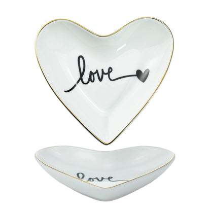CHOOLD Original Ceramic Heart Shape Ring Dish Holder Jewelry Tray Dish Trinket Holder Jewelry Holder Home Decor Dish Wedding Birthday Xmas Gift