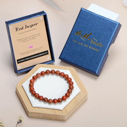 AD Beads Handmade Gemstone Stretch Elastic Bracelet Crystal Healing Reiki Nature's Beauty and Spiritual Essence Unisex (4mm, Red Jasper)