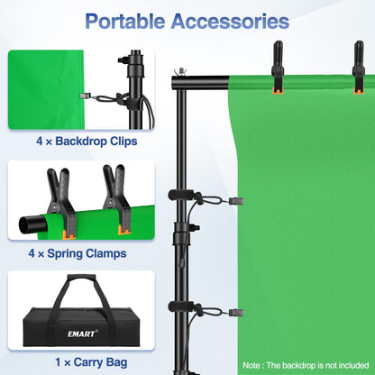 EMART 10x7.7ft Rolling Backdrop Stand with Wheels, Adjustable and Movable Photo Backdrop Banner Stand for Studio Photography, Wedding, Party Decoration, Video Recording, Events Decoration