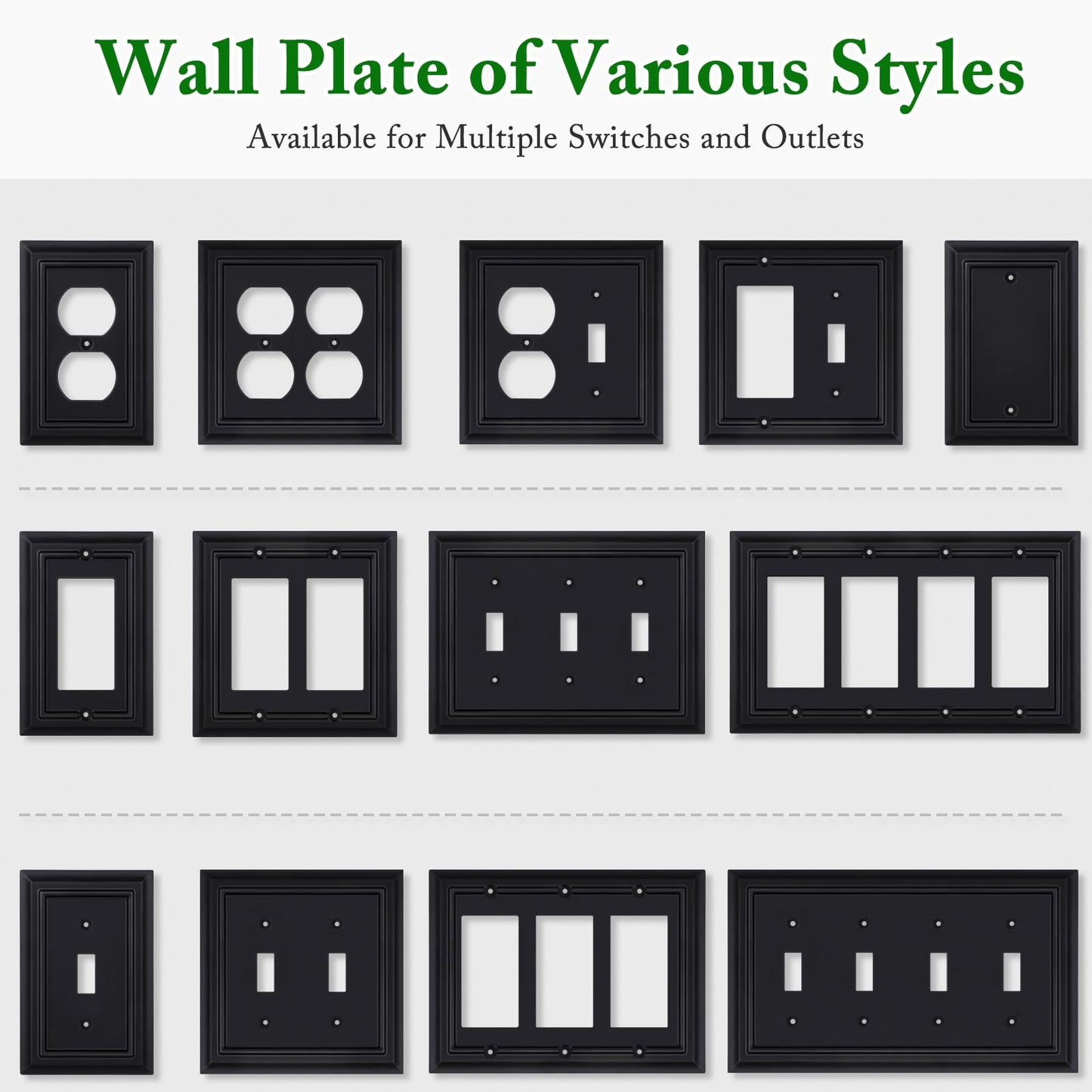Matte Black Decorative Outlet Covers Wall Plates, Bamboo Fiber Light Switch Covers, Natural Material Electric Receptacle Switch Plate Outlet Cover of various styles (1 Gang Duplex 4 Pack)
