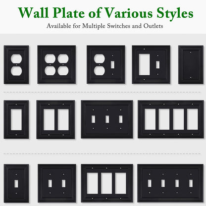 Matte Black Decorative Outlet Covers Wall Plates, Bamboo Fiber Light Switch Covers, Natural Material Electric Receptacle Switch Plate Outlet Cover of various styles (1 Gang Duplex 4 Pack)