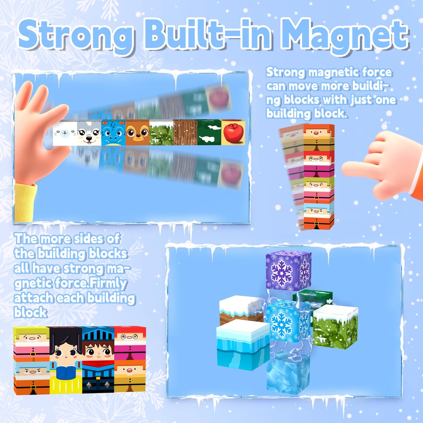 200pcs Magnetic Blocks, Magnetic Blocks for Kids Ages 4-8, Magnetic Cubes Sets for Ice Castle Build, Stacking Magnets for Kids, Birthday Gifts for Boys and Girls Age 3+ Years Old-11unique characters