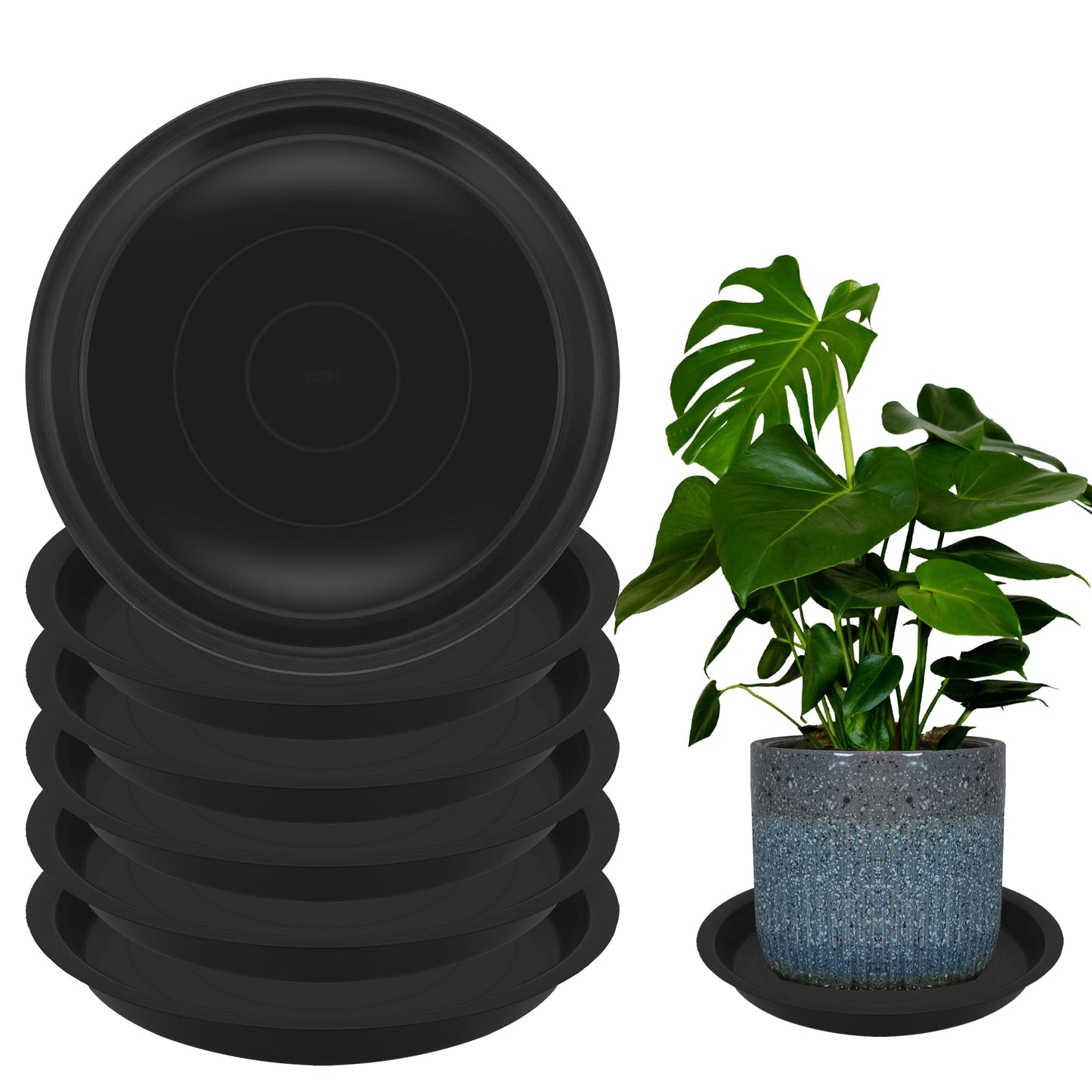 TNTIWQ 6 Pack 12 Inch Round Plant Saucers for Less 10 Inch Pot Indoors Outdoors Plant Trays for Pots Planter Saucer Plastic Drip Tray Planter Water Tray (Black, 11.8"(6pcs))