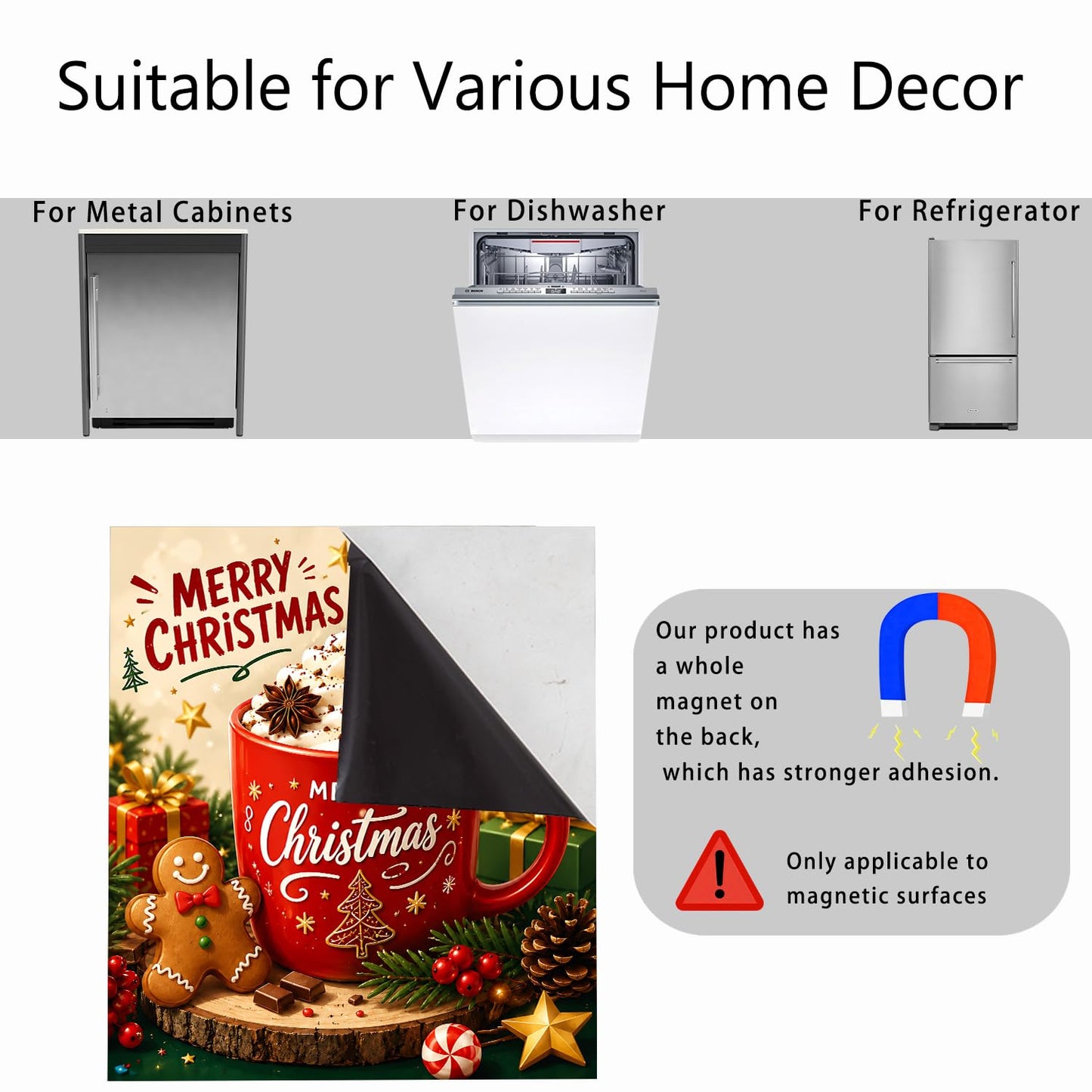 Dishwasher Magnet Cover Coffee, Christmas Magnetic Dishwasher Cover for The Front Panel, Refrigerator Magnets Decorative Cover Home Kitchen Decor 23x26 Inch