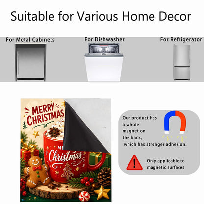 Dishwasher Magnet Cover Coffee, Christmas Magnetic Dishwasher Cover for The Front Panel, Refrigerator Magnets Decorative Cover Home Kitchen Decor 23x26 Inch