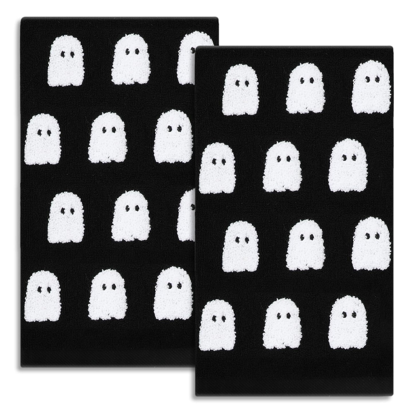 JarThenaAMCS 2 Pack Halloween Hand Towels 3D Black White Ghost Decorative Towel Spooky Boo Cotton Bathroom Towel for Kitchen Drying Cleaning, 29.5 x 13.7 Inch