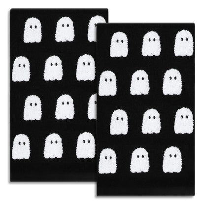 JarThenaAMCS 2 Pack Halloween Hand Towels 3D Black White Ghost Decorative Towel Spooky Boo Cotton Bathroom Towel for Kitchen Drying Cleaning, 29.5 x 13.7 Inch