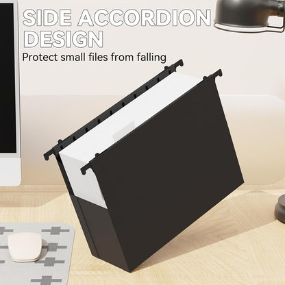 Plastic Extra Capacity Hanging File Folder Letter Size,6 Pack Heavy Duty 3" Expanding Accordian Pocket,Expandable Large Hanging Folders,Sturdy Hanging Organizer for Bulky Files-Black