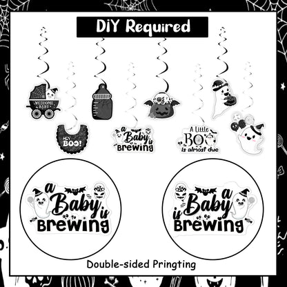 Kreatwow Halloween Baby Shower Decorations Black White 24pcs A Little Boo Is Almost Due Hanging Swirls A Baby Is Brewing Party Little Boo Party Decor Spooky Hanging Streamer for Pregnancy Celebration