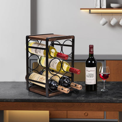 SODUKU Rustic Wood Countertop Wine Rack 6 Bottles No Need Assembly Brown