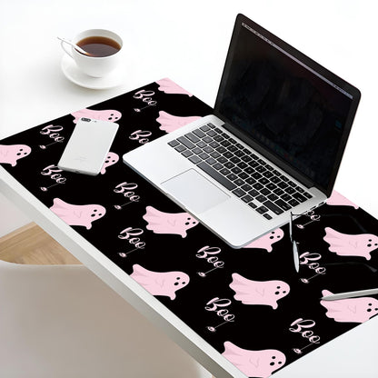 LB Funny Halloween Mouse Pad Cute Pink Ghost on Black Desk Mat for Keyboard and Mouse Desk Pad Large Gaming Mousepad Rubber Base Mouse Pad for Laptop Gaming Office Computer and Home, 31.5x15.7 inch