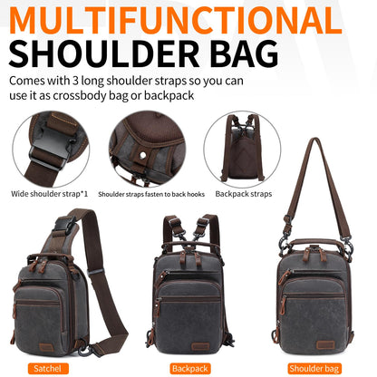 Nerlion Sling Bag for Men Waxed Canvas Crossbody Bag Chest Bag Shoulder Bag Casual Daypack for Travel (Gray)