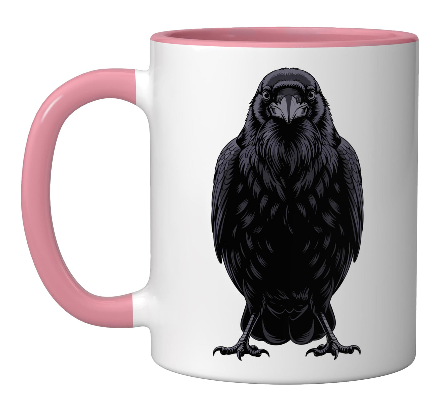 Black Raven Art Crow Nature for Women Men Ceramic Mug, Pink/White