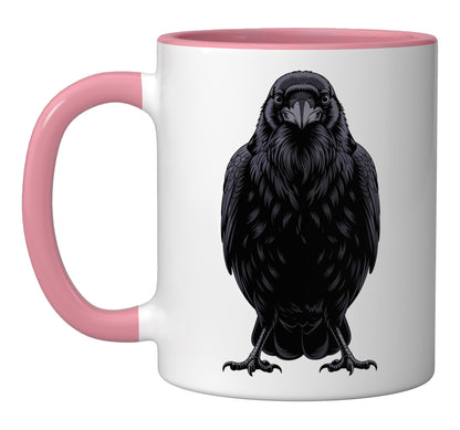 Black Raven Art Crow Nature for Women Men Ceramic Mug, Pink/White